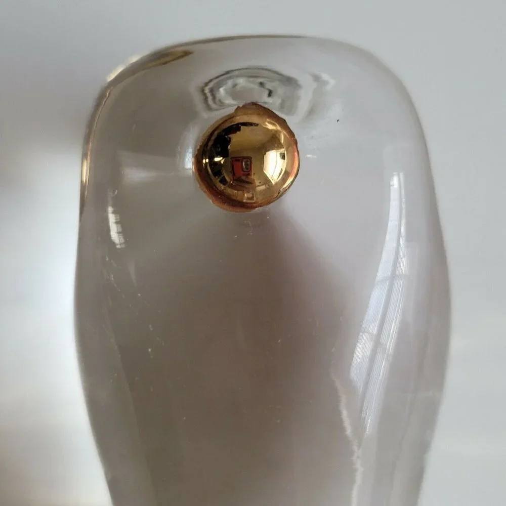 Vtg MCM Glass Decanter Stopper Bottle Topper Clear Gold Button Detail 4.25